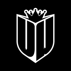 VW Letter bold monogram with shield shape and crown inside shield black and white color design