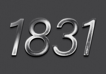 Chrome metal 3D number design of 1831 on grey background.