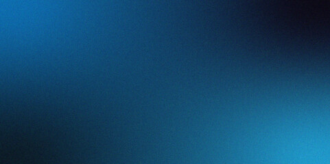 Minimal Blue glowing light on dark backdrop. Noise textured with grainy blurred gradient. Dark noise texture effect with vintage grunge background. Poster cover abstract design, copy space.