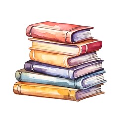 Colorful Watercolor of Stacked Books on White Background