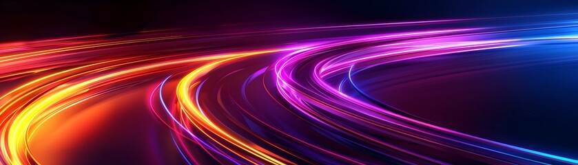 Glowing Neon Lines in Dynamic Movement with Vibrant Colors in Futuristic Dark Setting