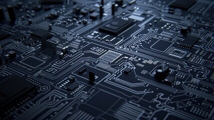 Circuit board blueprint on dark backdrop