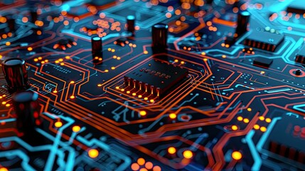 Circuitry board glowing in cyberspace