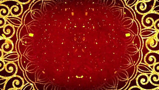 Gold and blue paper mandala ornament background looping smoothly, arabic islamic style for any purpose. Abstract digital gold color mandala footage. Floral vintage decorative element's oriental