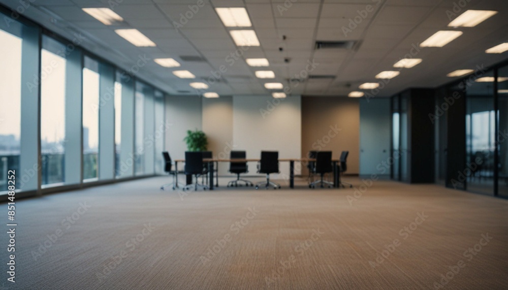 Aufkleber blurred empty open space office. abstract light bokeh at office interior background. generative ai