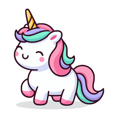 cute happy unicorn animal myth cartoon character vector illustration template design