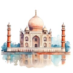 Fototapeta premium Watercolor of Indian Landmarks Like Taj Mahal and Red Fort