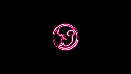 Glowing neon embryo child icon. abstract Child in the womb, embryo icon.