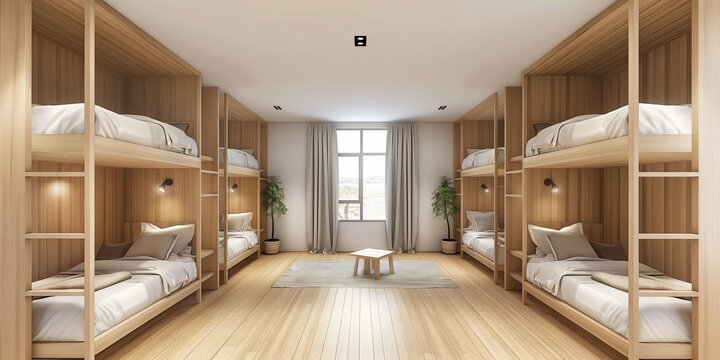 An elegant, cozy bedroom with modern bunk beds and stylish interior design.