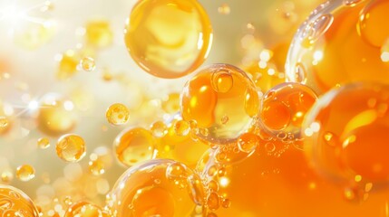 3D depiction of collagen and vitamin C molecules in a skincare serum, with a bright, clean backdrop.