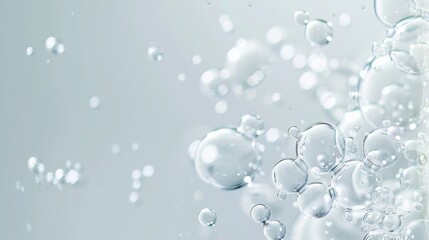 Illustration of collagen fibers in a clear serum with bubbles and a clean white backdrop.