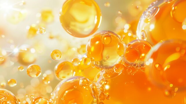 3D depiction of collagen and vitamin C molecules in a skincare serum, with a bright, clean backdrop.