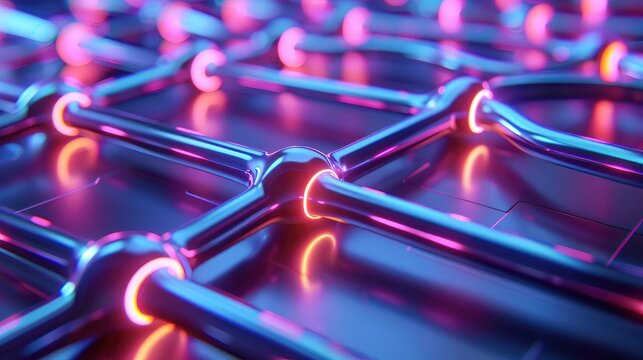 Abstract neural network and synapses with neon lights, representing future technology