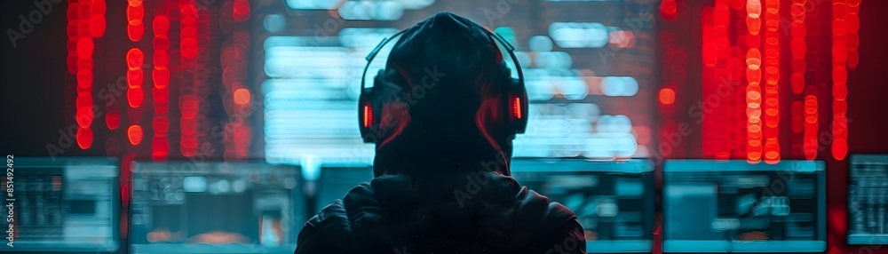 Poster rebel hacker covertly broadcasting revolutionary messages from secret futuristic hideout