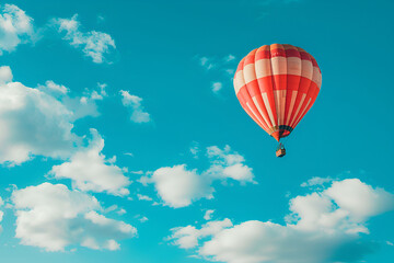 Obraz premium Hot air balloon isolated on turquoise background , Ballooning festival or activity background , Hot air balloon flying over the foggy mountains , Beautiful landscape with hot air balloons and mountain
