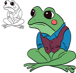 A green frog sitting cross-legged. Art & Illustration