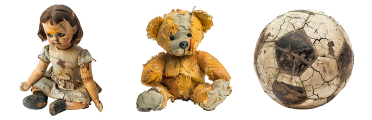 Vintage Broken Toys Distressed Childhood Items transparent background