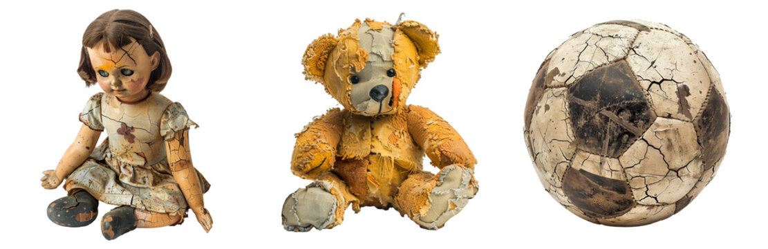 Vintage Broken Toys Distressed Childhood Items transparent background