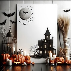 A poster with pumpkins and candles on a table informative engaging creative Vibrant.