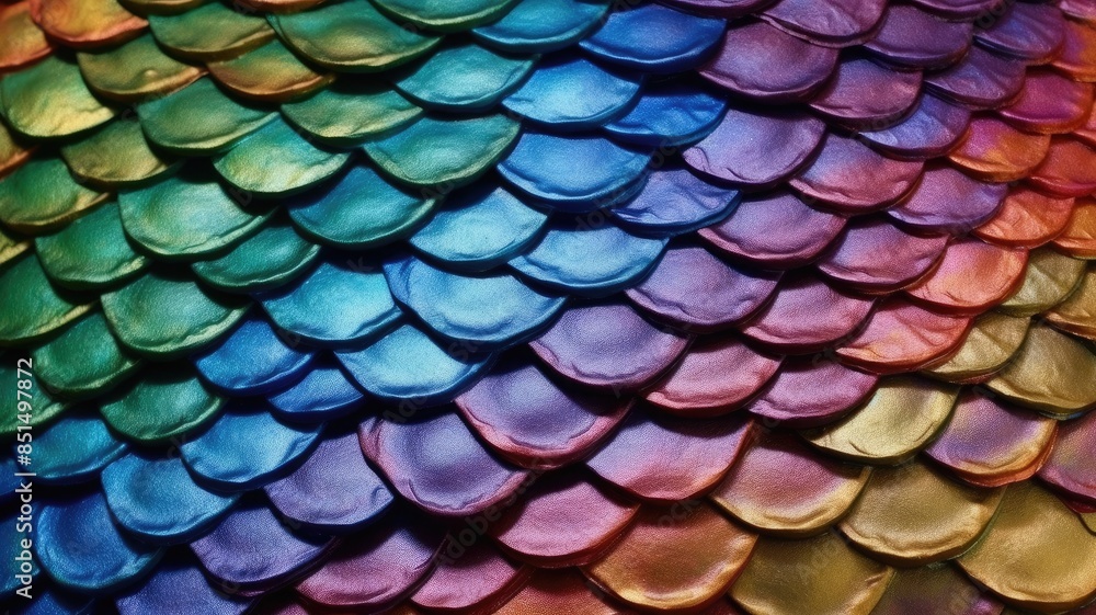 Poster iridescent scales texture with vibrant colors. shiny metallic scale with colorful multicolored vibra