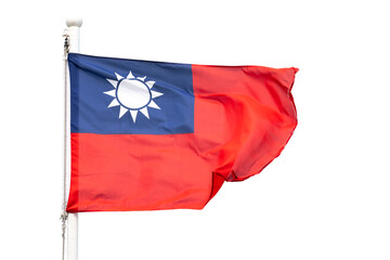 Taiwan flag on pole with isolate white background