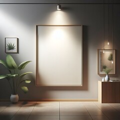 A room style interior set design with a picture frame decoration and plants unique informative engaging Vibrant.