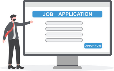 job application concept vector illustration with people bring resume document to job application table to apply this job. apply job illustration. searching professional staff, recruitment concept

