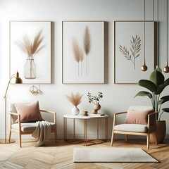 A room style interior set design with chairs and art on the wall Vibrant creative.