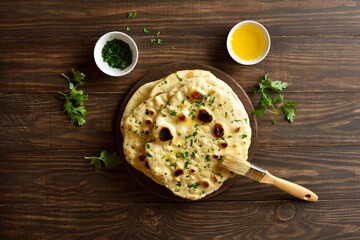 Homemade indian naan bread with garlic butter