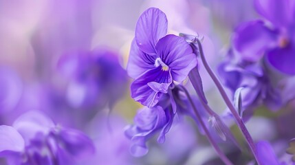 Wild violet, close-up, rich purple hues, soft natural light, detailed textures, blurred background. 