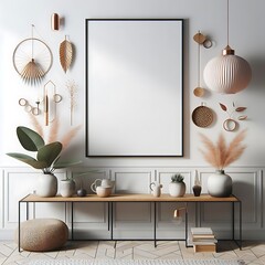 A room style interior set design with a bench and a poster informative optimized.