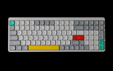 Keyboard. Top view. The whole keyboard is on a black background