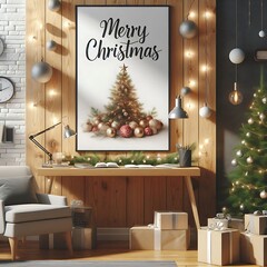 A room style interior set design with a christmas tree and presents professional.