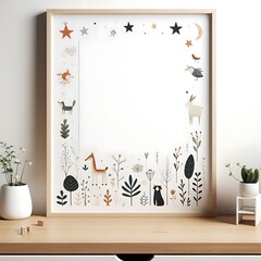 A picture frame decoration on a table relevant.
