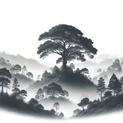 A tree design graphic on a hill vector professional.