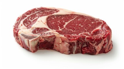 Fototapeta premium Succulent Ribeye Steak with Perfect Marbling on White Background