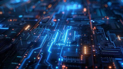 Obraz premium Circuit Board With Blue And Orange Lights