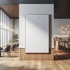 A room style interior set design with Modern commercial building interior with A large blank white screen poster on the wall creative engaging.