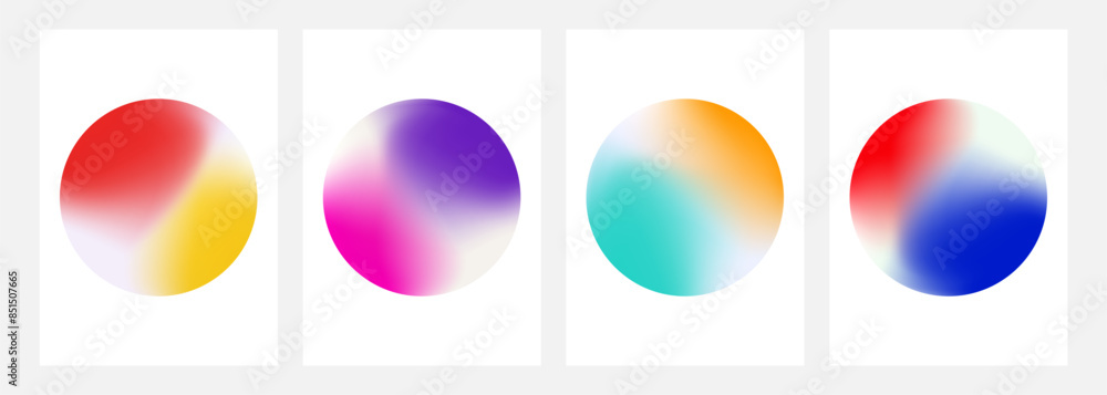 Poster set of blurred color round shapes. bright color gradients. defocused circles for creative graphic de