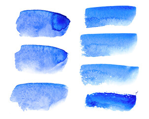 Create stylish projects with blue watercolor brush strokes on white background for a modern look