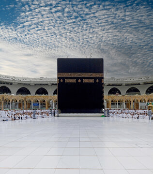 The place where Muslims visit for pilgrimage and umrah. Kaaba, Mecca. Muslims performing circumambulation in the Kaaba