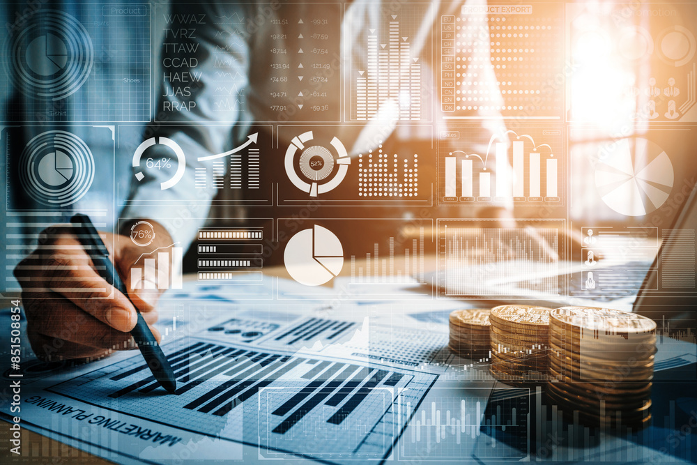 Aufkleber big data technology for business finance analytic concept. modern interface shows massive informatio