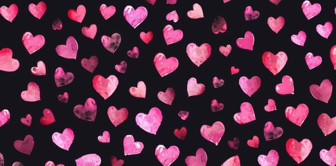 Obraz premium Charming Hand Drawn Pink Hearts on Dark Background, Romantic Pattern Design