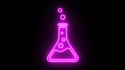 Neon Test tube icon. Laboratory chemical beaker with toxic liquid icon. Futuristic laser background.