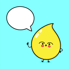 Drop of urine with speech bubble. Vector hand drawn cartoon kawaii character illustration icon. Isolated on blue background. Chocolate Drop of urine character concept