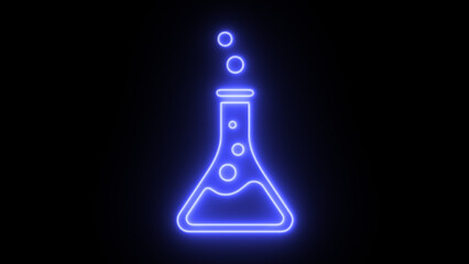 Neon Test tube icon. Laboratory chemical beaker with toxic liquid icon. Futuristic laser background.