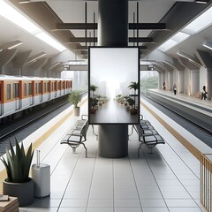 A train station with a large billboard Illustrative highquality unique.