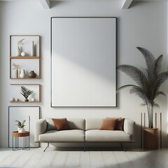 A white couch and a plant in A room style interior set design creative unique unique.