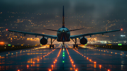 Nighttime bridge over a river with a cityscape backdrop, featuring airplanes flying above