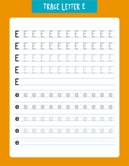 Alphabet letter e tracing worksheet designed for young children to practice writing skills. features uppercase and lowercase e with guided tracing lines. ideal for homeschooling, classroom activities